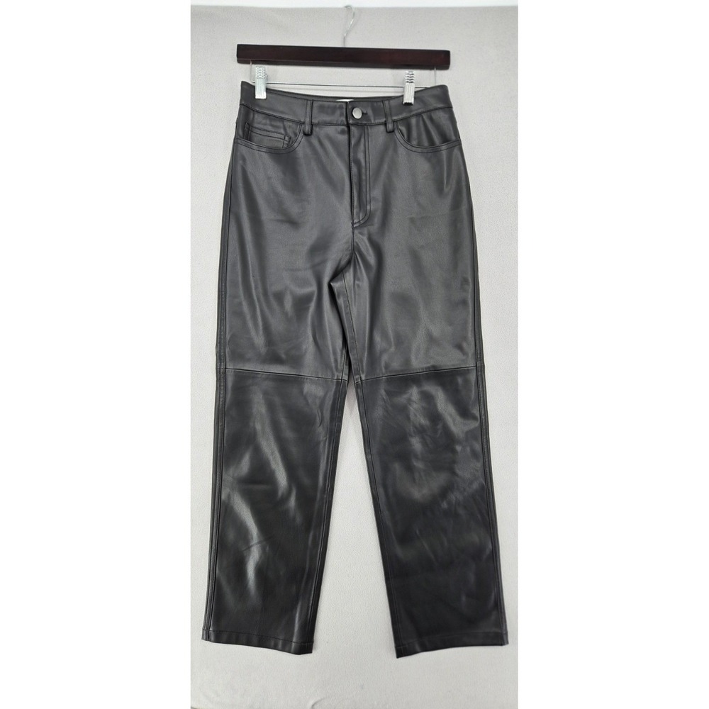 MNG Black Faux Leather Straight Leg Size 4 Minimalist Edgy Clean Girl Chic Pant